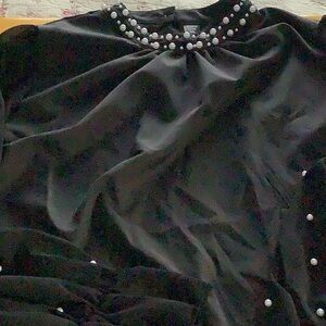 Chic Black Dress with Pearl Accents